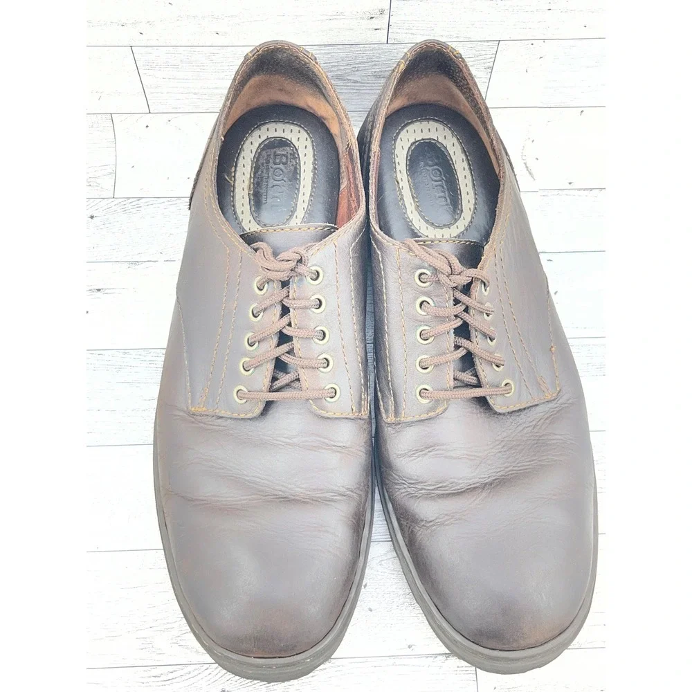 Born Men Brown‎ Leather Derby Shoes Lace Up Lug Sole Handcrafted Comfort Sz 11.5